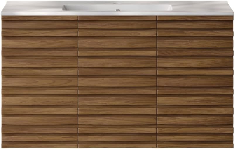 Swiss Madison Cascade 36' Wall-Mounted Bathroom Vanity in Brown Oak with Sink Top