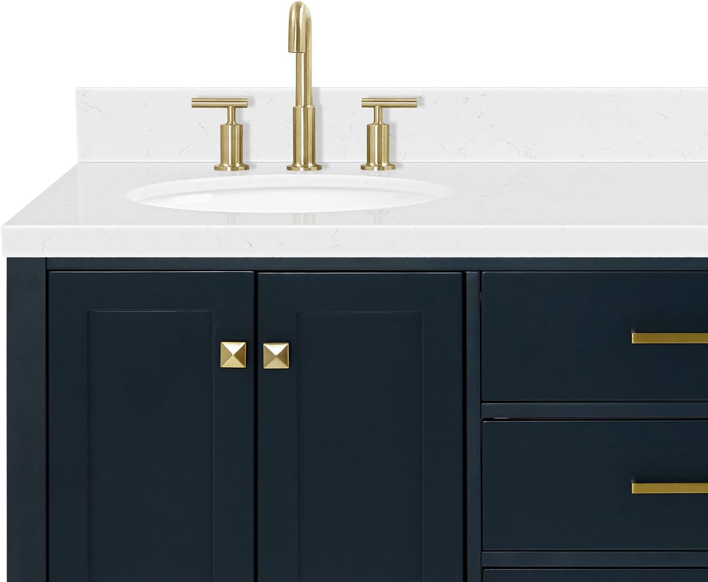 ARIEL Cambridge 66-inch Bathroom Vanity with Sink,Solid Wood, 1.5-inch Carrara White Quartz Countertop, Double Oval Porcelain Sink, 4 Soft Closing Doors, 6 Dovetail Drawers, Midnight Blue