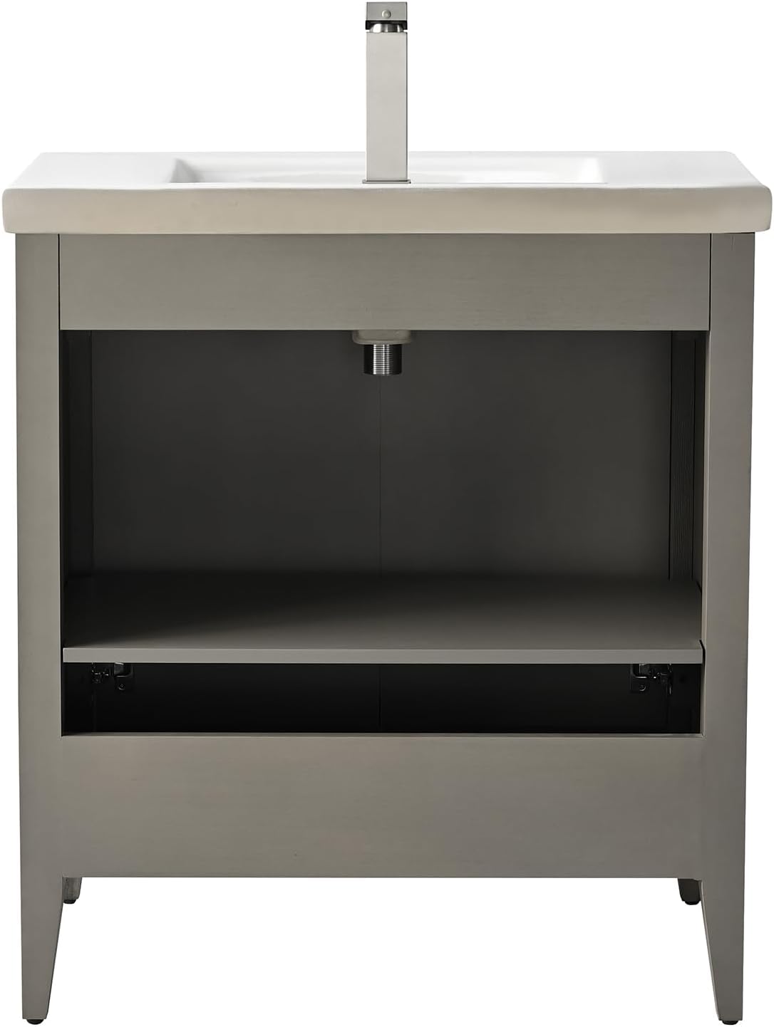 Vanity Art 30 inch Bathroom Vanity with Single Sink & Ceramic Top, Vanity Cabinet with Soft-Closing Door, Solid Wood Frame, Linear Pattern, Driftwood Gray, Golden Brushed Handware VA9130-DG-GB
