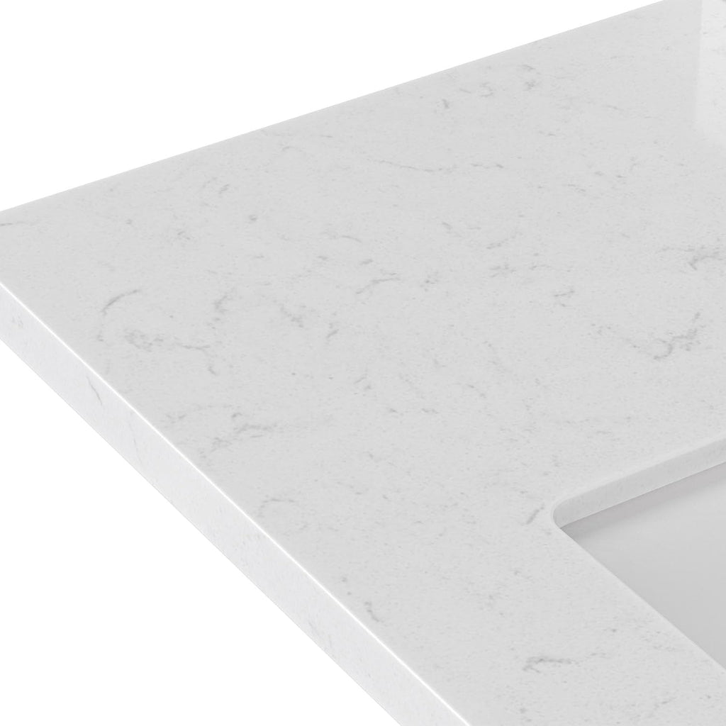 ARIEL Hepburn 36-inch Bathroom Vanity with Sink,Solid Wood, 1.5-inch Carrara White Quartz Countertop, Single Rectangular Porcelain Sink, 2 Soft Closing Doors, 5 Dovetail Drawers, Brown Oak
