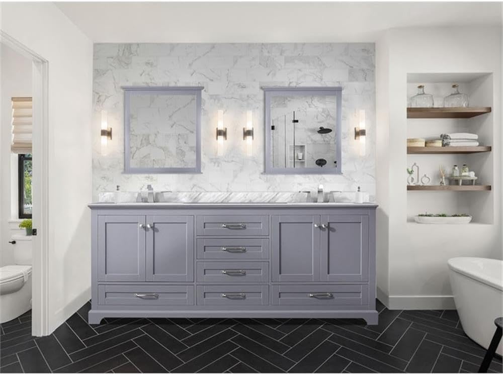 Home Dukes 80' Carrara Marble Top Double Vanity with Sinks in Dark Gray