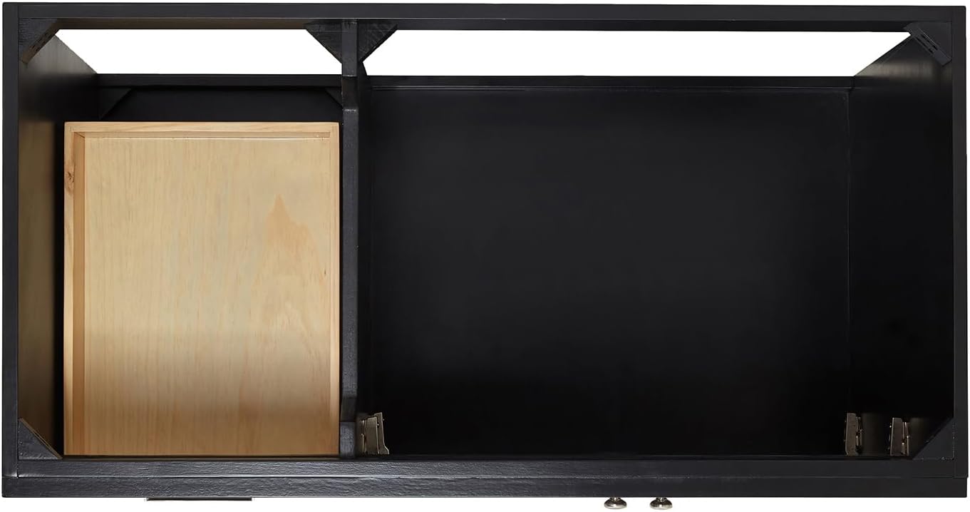 DKB Bradford 42-Inch Black Single Bathroom Vanity with Right Rectangular Undermount Sink, 1.5' Carrara Quartz Countertop, Solid Wood Frame, 2 Soft-Closing Doors, 2 Drawers, Toe Kick, Brushed Nickel