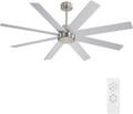 WINGBO 72' Large DC Ceiling Fans without Lights, 3 Downrods, 8 Plywood Blades, 6-Speeds Reversible DC Motor, Indoor Ceiling Fan No Lights for Bedroom Living Room Patio, Brushed Nickel and Silver