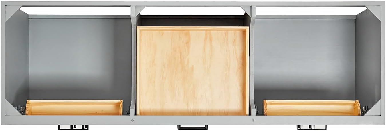 ARIEL Hepburn 66-inch Bathroom Vanity with Sink,Solid Wood, 0.75-inch Italian Carrara Marble Countertop, Double Rectangular Porcelain Sink, 4 Soft Closing Doors, 6 Dovetail Drawers, Grey
