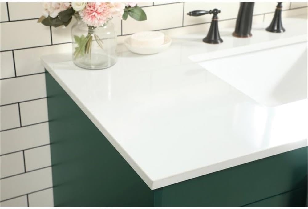 Pemberly Row 42' Aluminum MDF Single Bathroom Vanity, Green Finish, Quartz Top with Porcelain Sink, Rectangle Shape, Soft Closing Drawers and Cabinet, Powder-Coated Metal Legs, Modern Bathroom