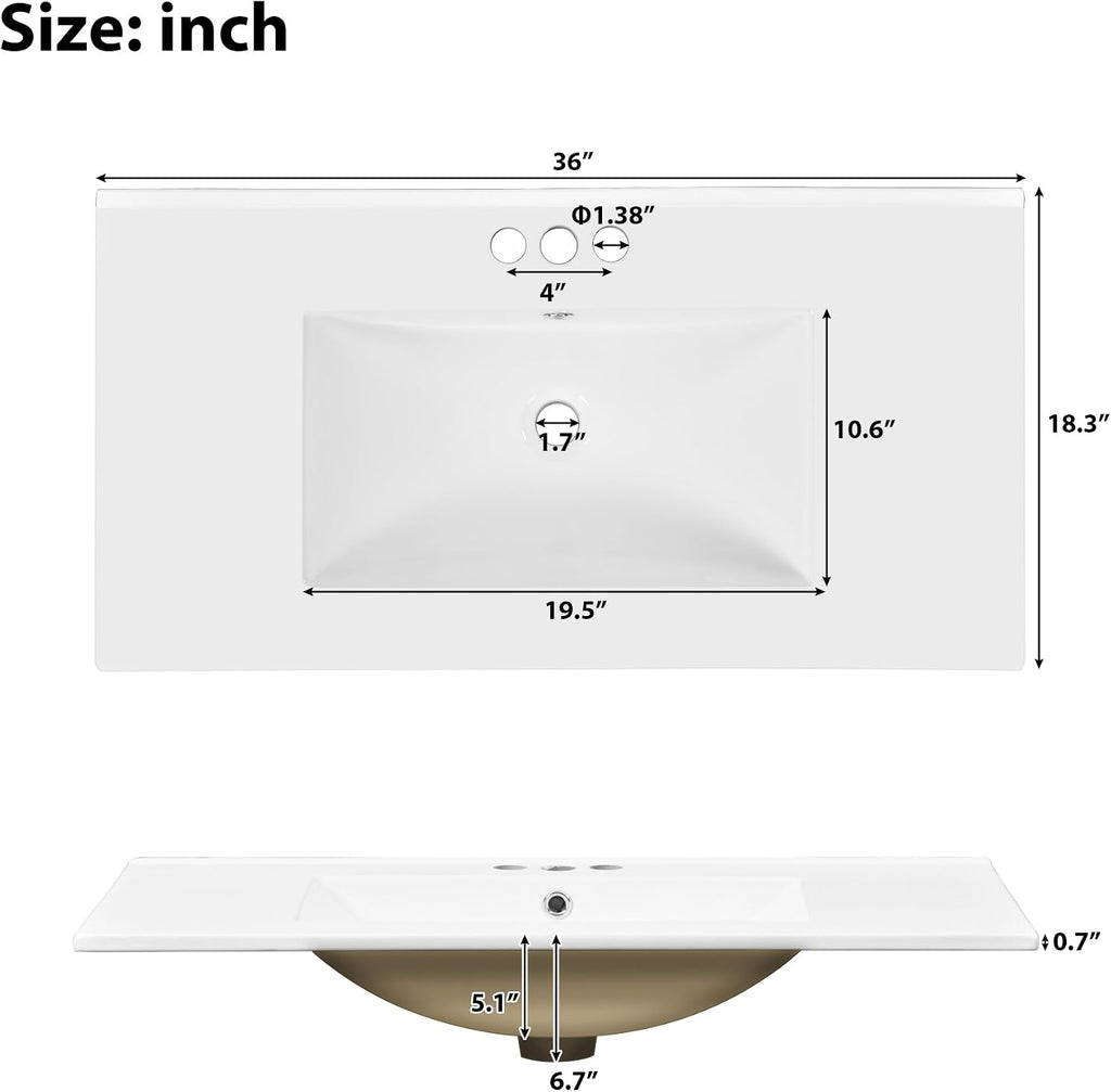 36' Bathroom Vanity Cabinet with Sink Top Combo Set, Grey, Single Sink, Shaker Cabinet with Soft Closing Door and Drawer, Grey