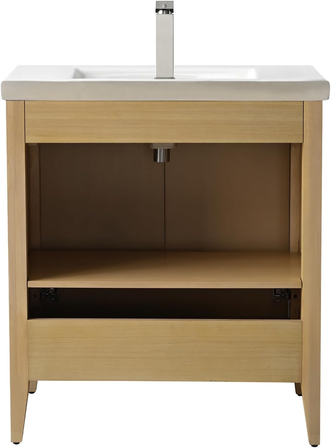 HOMEBEYOND 30' Bathroom Vanity with Ceramic Sink, Solid Wood Free-Standing Vanities Cabinet, Ceramic Top, Golden Brushed Handware & Soft Closing Door, Natural Oak