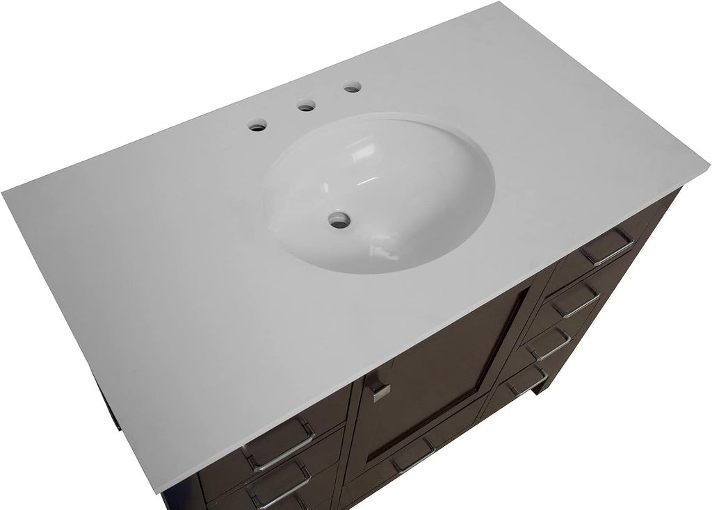 Horizon 42-inch Bathroom Vanity (Engineered White/Chocolate): Includes Chocolate Cabinet with Engineered White Countertop and White Ceramic Sink