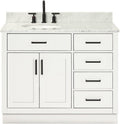 ARIEL Hepburn 43' Inch Left Offset Oval Sink Vanity with 0.75 Inch Edge Carrara White Countertop in White