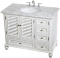 Pemberly Row 42' Single Bathroom Vanity, Antique White Finish, Solid Wood and MDF Base, Carrara White Marble Top, Porcelain Undermount Sink, 2 Drawers and 3 Doors, Freestanding for Bathroom Use