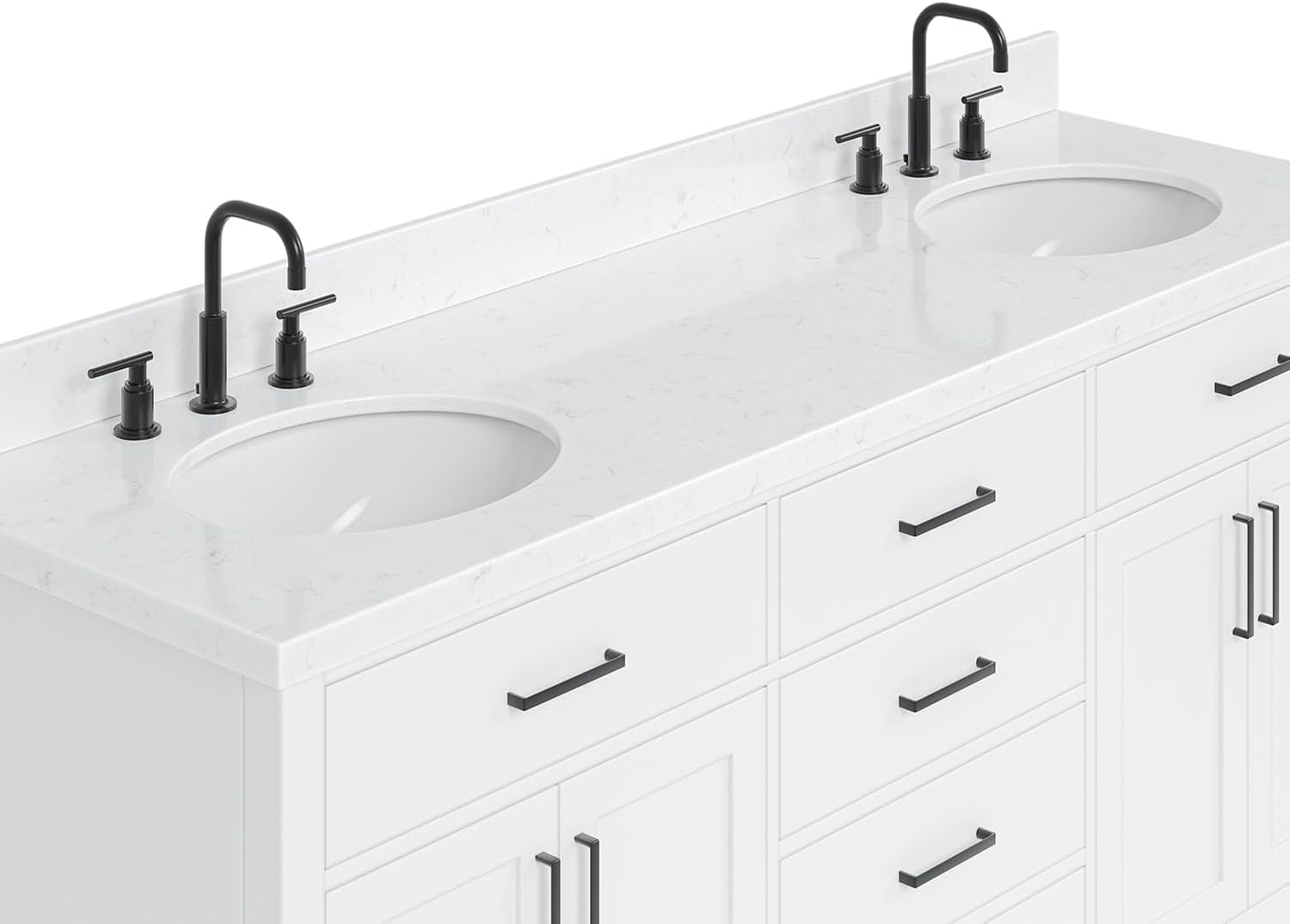 ARIEL Hepburn 72-inch Bathroom Vanity with Sink,Solid Wood, 1.5-inch Carrara White Quartz Countertop & Backsplash, Double Oval Porcelain Sink, 4 Soft Closing Doors, 6 Dovetail Drawers, White