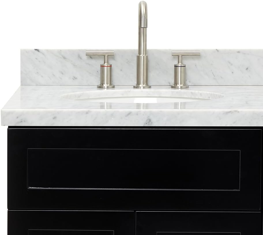 ARIEL Hamlet 60-inch Bathroom Vanity with Sink,Solid Wood, 1.5-inch Italian Carrara Marble Countertop & Backsplash, Double Oval Porcelain Sink, 4 Soft Closing Doors, 3 Dovetail Drawers, Black