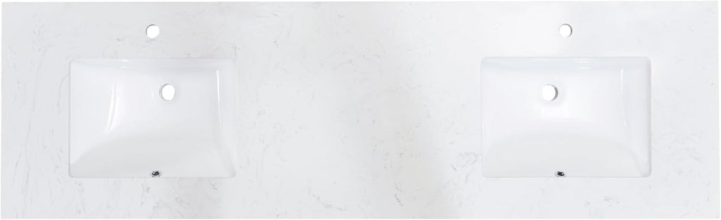 73 in. Composite Stone Double Basin Vanity Top in White with White Basins