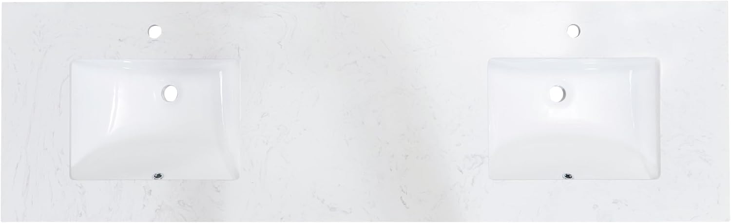 73 in. Composite Stone Double Basin Vanity Top in White with White Basins