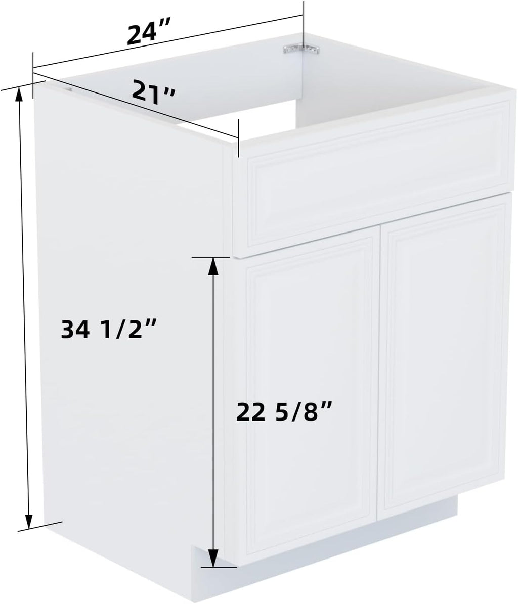 KitchenMan Bathroom Vanity Without Sink and Top 24 Inch Unassembled Bathroom Sink Cabinet not Include Handles, Double Door Bathroom Vanities for Bedroom, Antique White