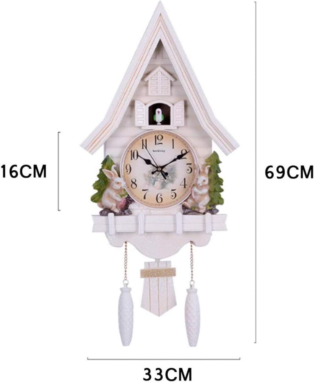 qiuqiu Chalet Style Cuckoo Clock, Black Forest Cuckoo Clock, Quartz Wall Clock Pendulum with Natural Voices for Birds, Battery Operated Cuckoo Chime, Home Decor