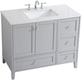 Pemberly Row 42' Traditional Bathroom Vanity, Gray Finish, Quartz Top with Porcelain Undermount Sink, MDF and Rubberwood Construction, Brushed Nickel Hardware, Freestanding Design for Bathroom Use