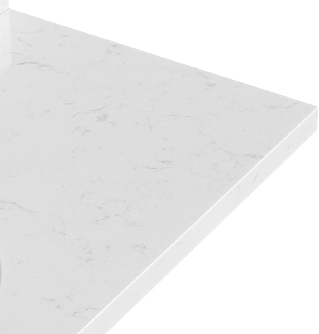 ARIEL Monroe 60-inch Bathroom Vanity with Sink,Solid Wood, 1.5-inch Carrara White Quartz Countertop, Single Oval Porcelain Sink, Dovetail Drawers, White Oak