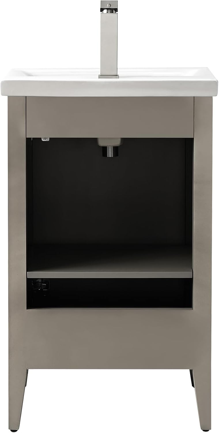 Vanity Art 20 inch Bathroom Vanity with Single Sink & Ceramic Top, Vanity Cabinet with Soft-Closing Door, Solid Wood Frame, Linear Pattern, Driftwood Gray, Golden Brushed Handware VA9120-DG-GB