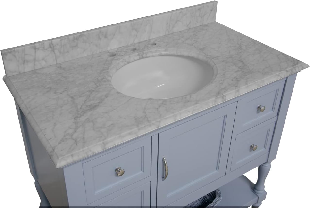 Beverly 42-inch Bathroom Vanity (Carrara/Powder Blue): Includes Powder Blue Cabinet with Authentic Italian Carrara Marble Countertop and White Ceramic Sink