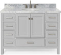 ARIEL Cambridge 48-inch Bathroom Vanity with Sink,Solid Wood, 1.5-inch Italian Carrara Marble Countertop & Backsplash, Single Oval Porcelain Sink, 2 Soft Closing Doors, 9 Dovetail Drawers, Grey