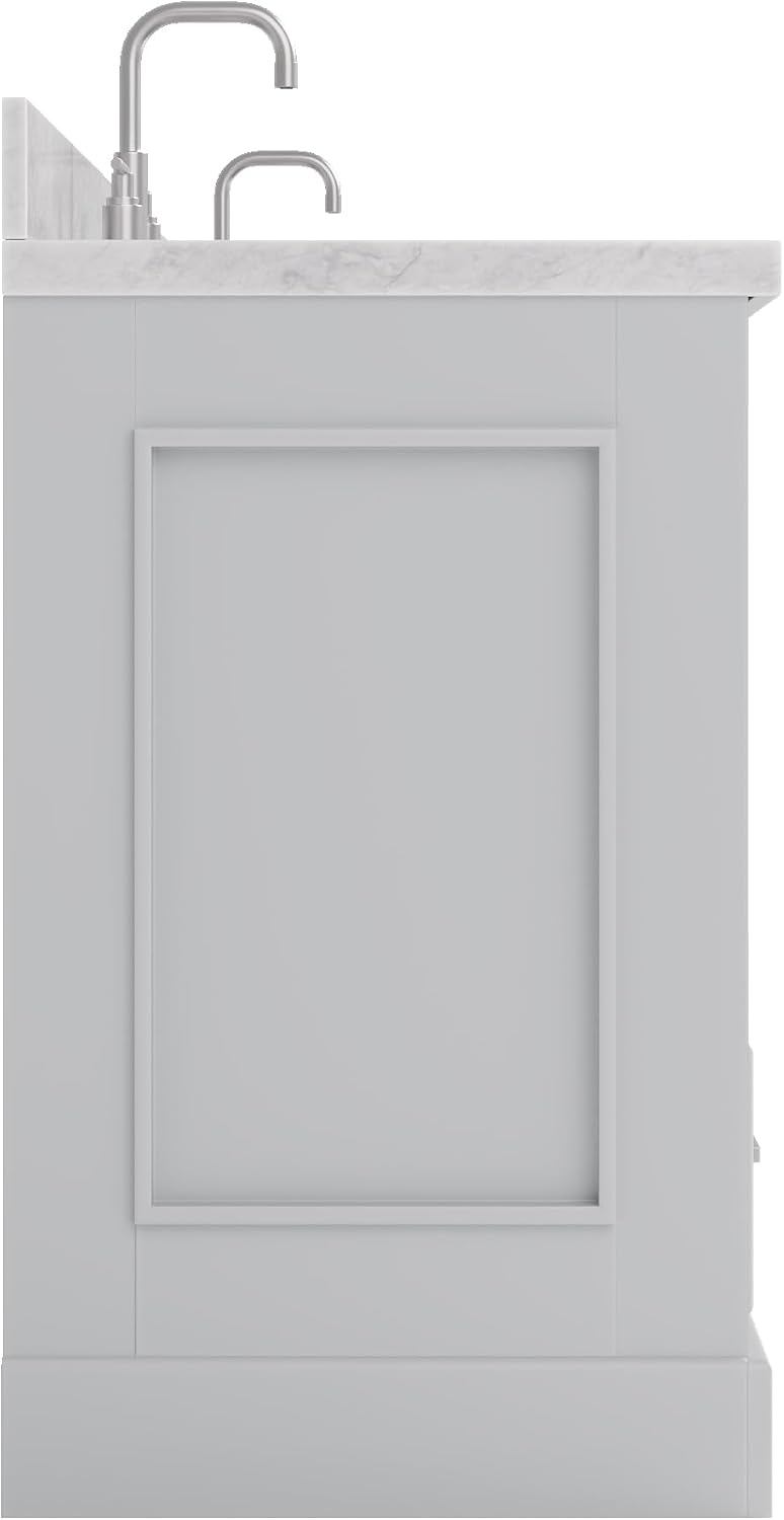 ARIEL Stafford 84-inch Bathroom Vanity with Sink,Solid Wood, 1.5in Italian Carrara Marble Countertop & Backsplash, Double Rectangular Porcelain Sink, 4 Soft Closing Doors, 5 Dovetail Drawers, Grey