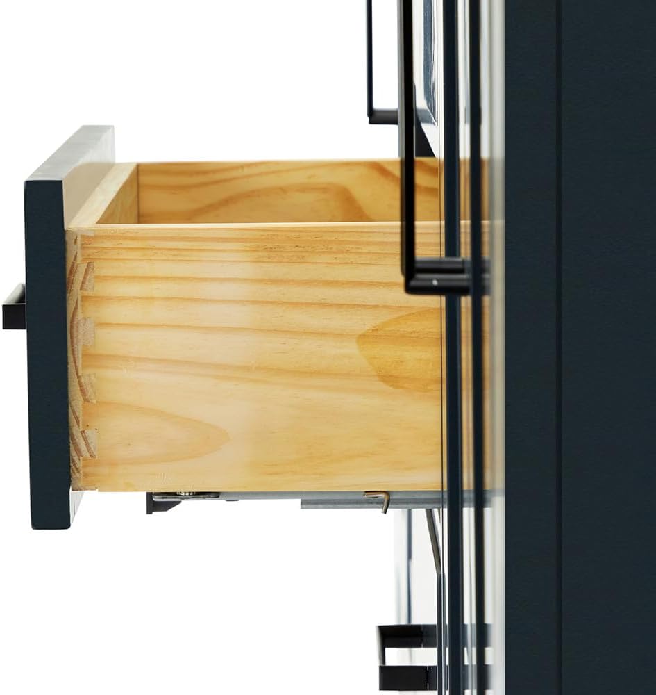 DKB Isabella 72 Inch Bathroom Vanity Double Sink — Midnight Blue Bathroom Vanity with Sink, 1.5' Edge Pure White Quartz Countertop, 4 Soft-Close Doors, 4 Dovetail Drawers, and 2 Tilt Drawers