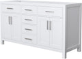 Wyndham Collection Beckett 60 Inch Double Bathroom Vanity in White, No Countertop, No Sinks, Brushed Nickel Trim