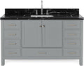 ARIEL Cambridge 60 Inch Single Rectangle Sink Bathroom Vanity with Nero Marquina Black Quartz Countertop 1.5 Inch in Grey