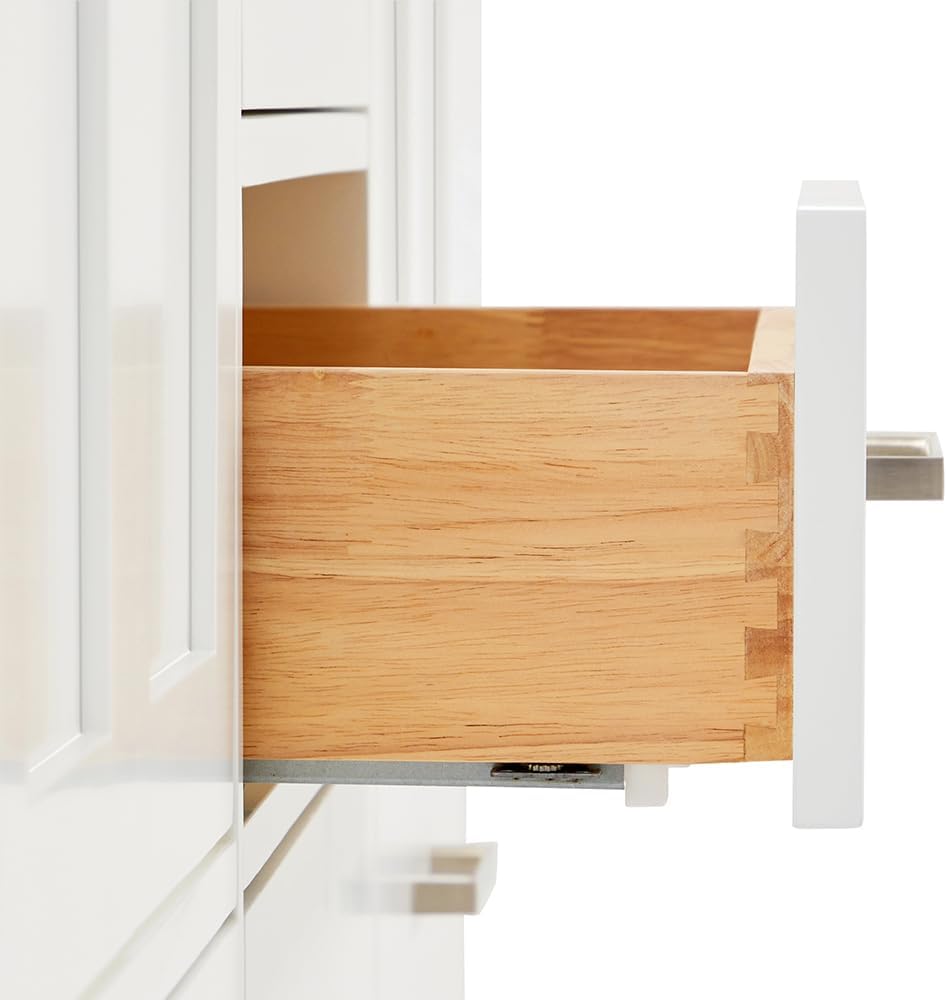 DKB Beckford 66-Inch White Double Bathroom Vanity with 1.5-Inch Pure White Quartz Countertop & Backsplash, Oval Sinks, 4 Soft Closing Doors, 6 Full Extension Dovetail Drawers, Brushed Nickel