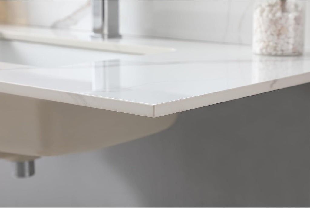 Wohh Marble Vanity Top, Bathroom Sink Countertop with Single Hole, Vanity Tops with Undermount Rectangular Ceramic Sink & Backsplash (43'' with 1 Faucet Hole)