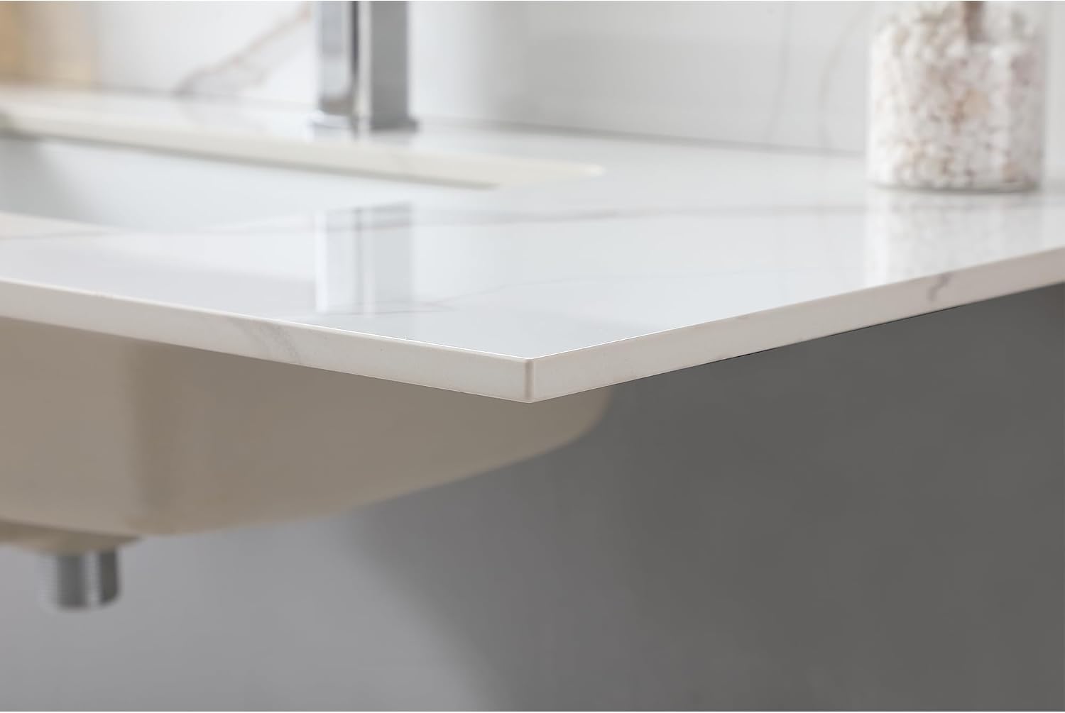 Wohh Marble Vanity Top, Bathroom Sink Countertop with Single Hole, Vanity Tops with Undermount Rectangular Ceramic Sink & Backsplash (43'' with 1 Faucet Hole)