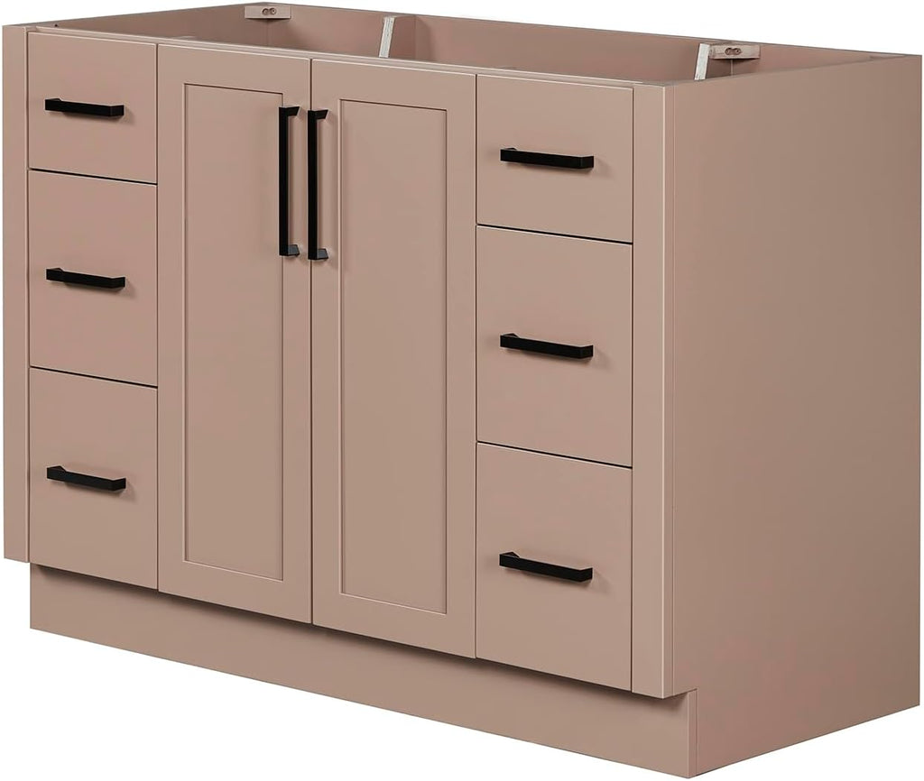 ARIEL Loren 48-inch Bathroom Vanity with Sink,Solid Wood, 1.5-inch Pure White Quartz Countertop, Single Rectangular Porcelain Sink, 2 Soft Closing Doors, 7 Dovetail Drawers, Mocha