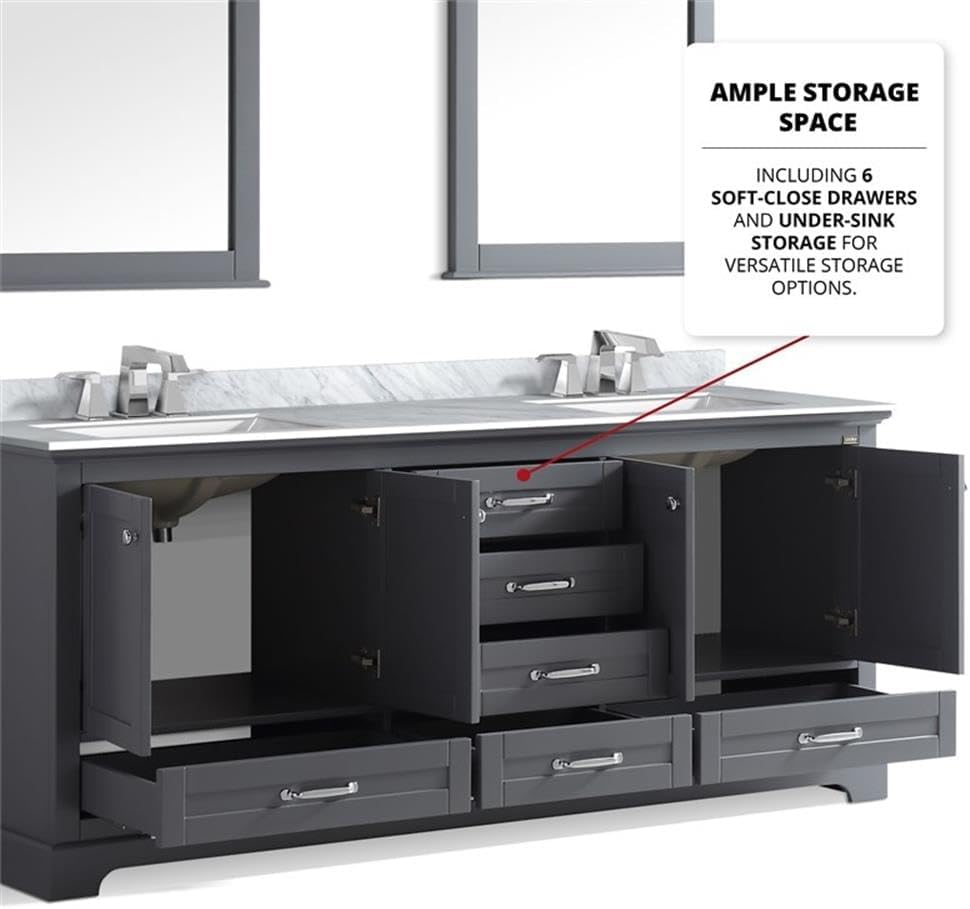 Home Dukes 80' Carrara Marble Top Double Vanity with Sinks in Dark Gray