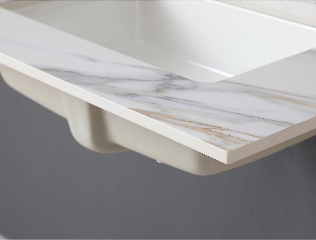 31' Bathroom Vanity Top with Ceramic Undermount Sink & Backsplash,Calacatta Gold Sintered Stone Counter Top, 3 Holes Vanity Sink Top