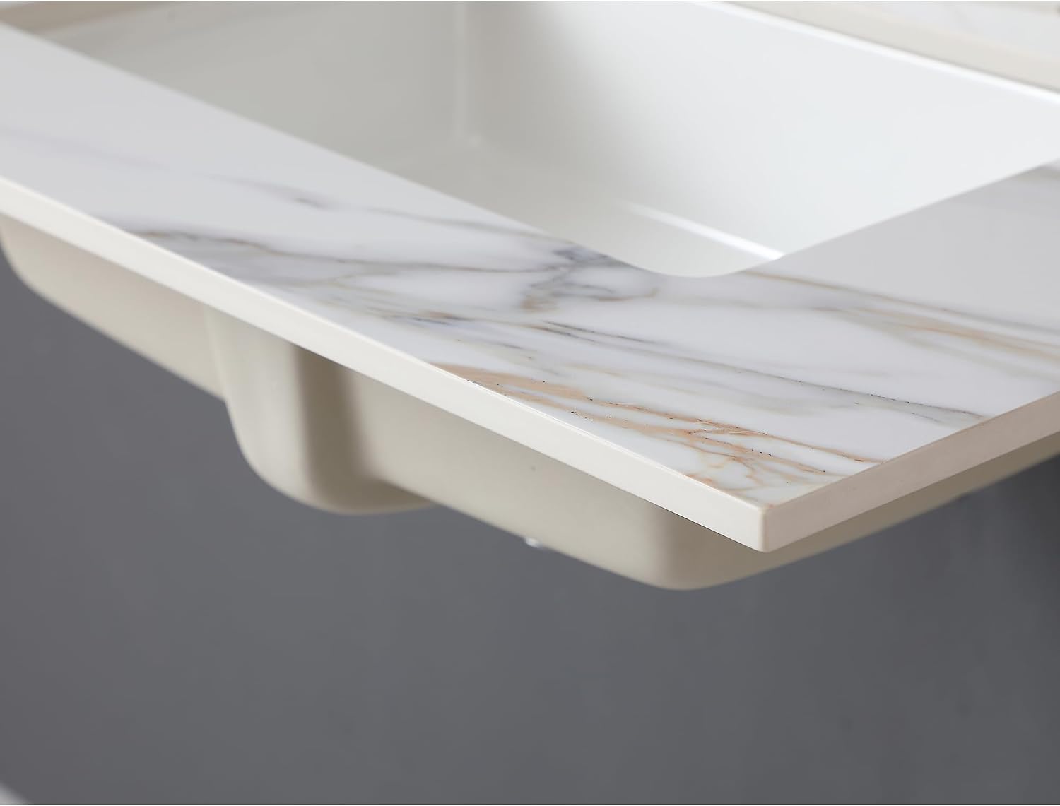 31' Bathroom Vanity Top with Ceramic Undermount Sink & Backsplash,Calacatta Gold Sintered Stone Counter Top, 3 Holes Vanity Sink Top