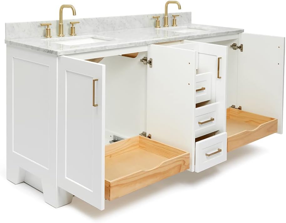 ARIEL Taylor 73 in. Double Rectangle Sink Vanity with Carrara White Marble Countertop in White