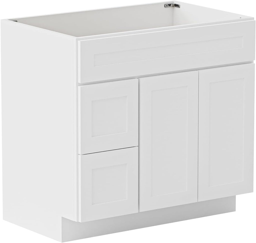 KitchenMan Bathroom Vanity 36 Inch Unassembled Bathroom Sink Cabinet with 2 Shaker Drawers and Vanity for Bathroom, White (Handles and Sink Basin Not Included)