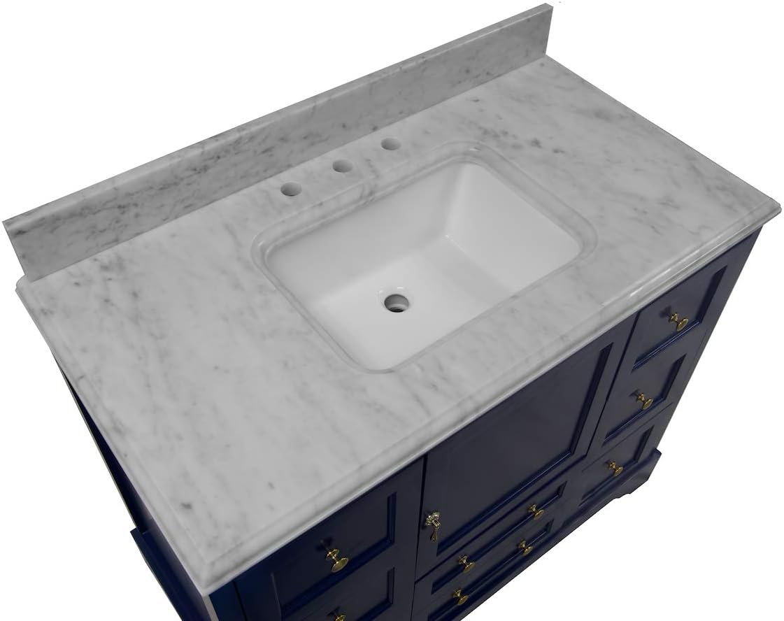 Kitchen Bath Collection Madison 42-inch Bathroom Vanity (Carrara/Royal Blue): Includes Royal Blue Cabinet with Authentic Italian Carrara Marble Countertop and White Ceramic Sink