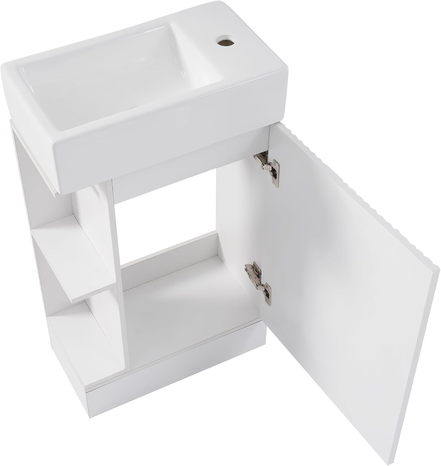 YOPTO 18.6' Bathroom Vanity with Ceramic Sink,Cabinet w/Two-Tier Shelf,Toilet Paper Holder and Shelf,Left or Right Orientation,Practicality & Durability,White