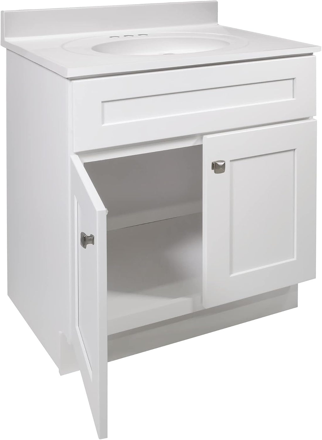 Design House Brookings 31 Inch Bathroom Vanity with Cultured Marble Vanity Top - Unassembled Bathroom Vanity with Sink, White