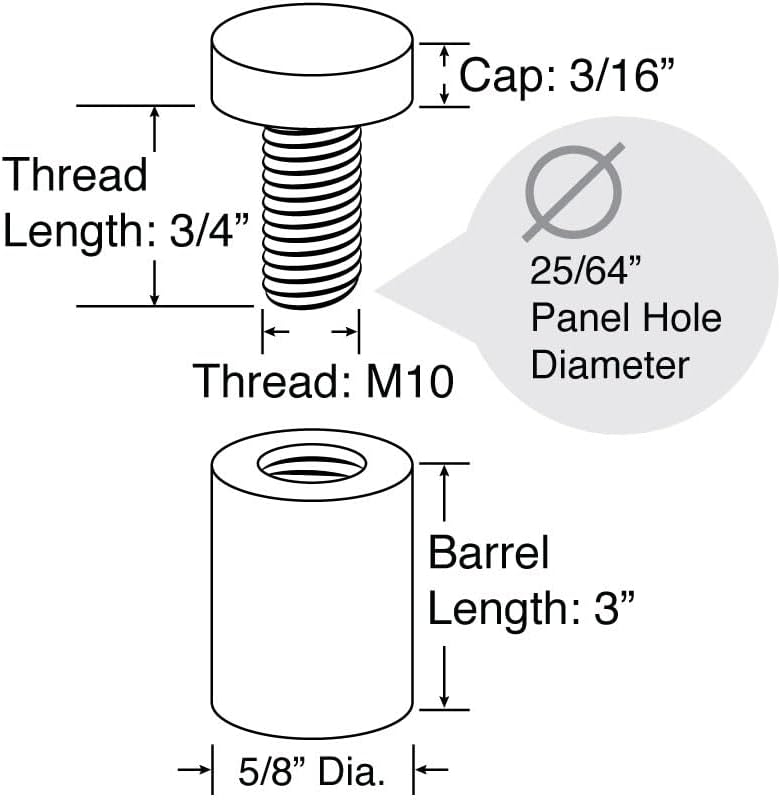 Stainless Steel Standoff 5/8 Inch Diameter x 3 Inch Barrel Length Brushed Finish for PVC, Glass and Acrylic Sign Stand Off Wall Anchors and Screws 100 Piece Commercial Space Pack