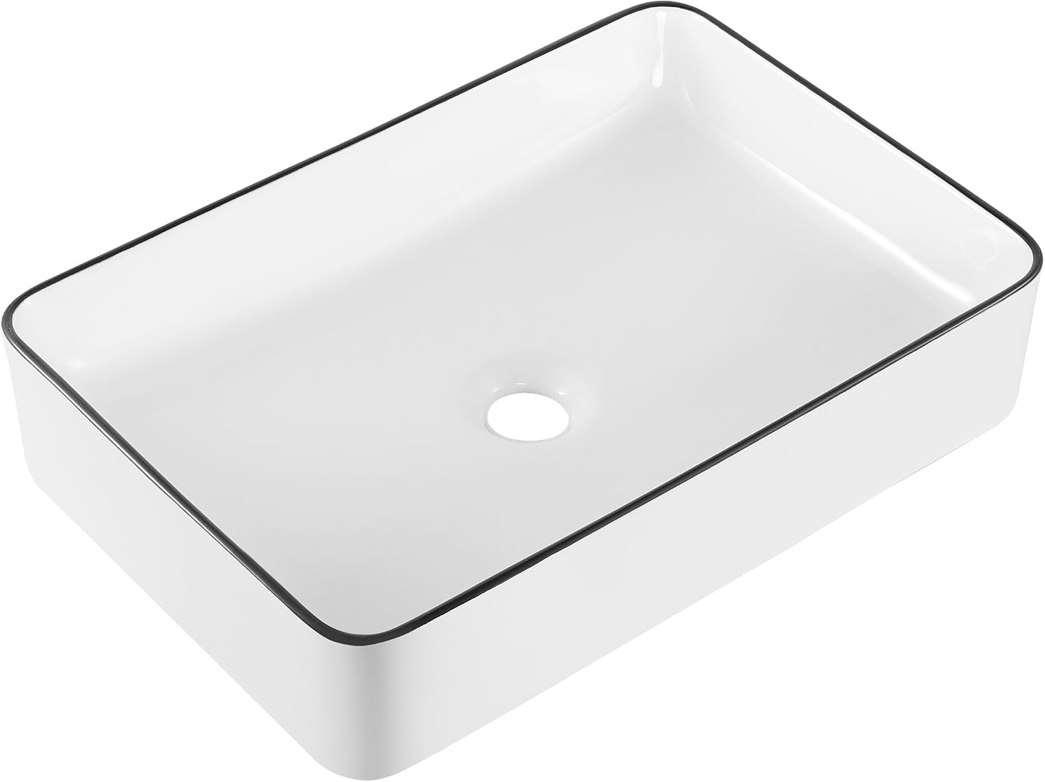 KES 20 Inch Bathroom Vessel Sink with Black Trim Above Counter Rectangular White Ceramic Countertop Sink for Cabinet Lavatory Vanity, BVS123S50-W/B