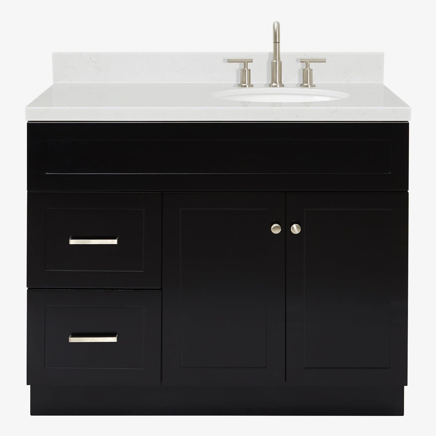 ARIEL Hamlet 42 in. Right Offset Oval Sink Bathroom Vanity with Carrara White Quartz Countertop 1.5 Edge in Black