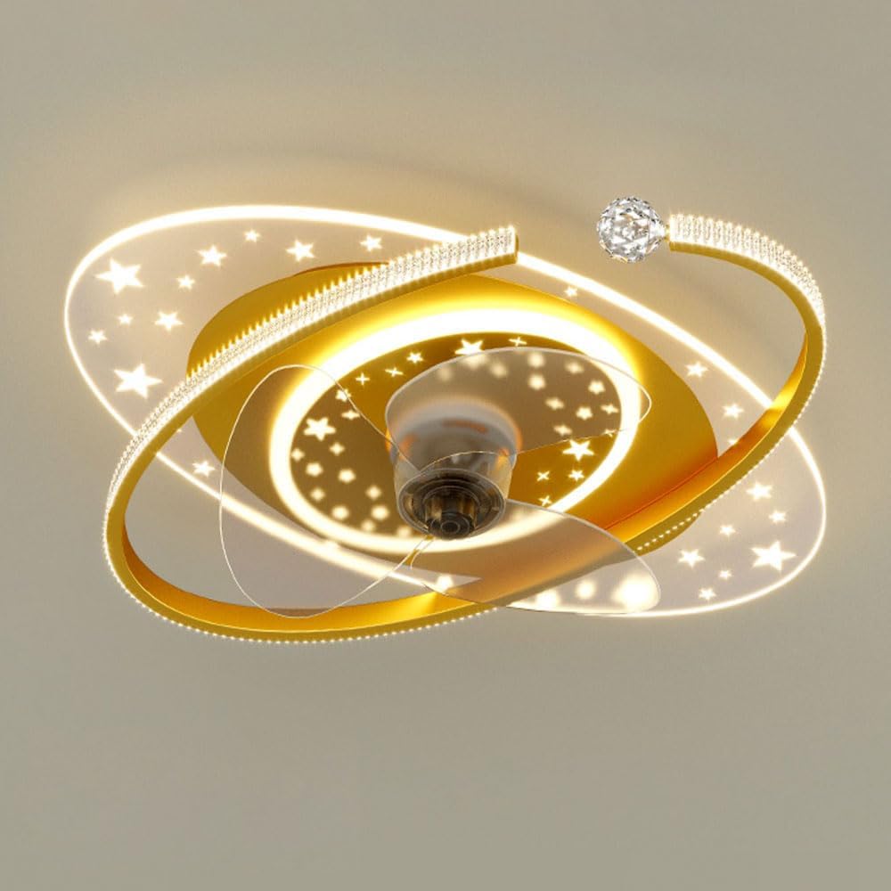 Indoor Kids Ceiling Fan with Lights Remote Dimmable 48W LED Ceiling Lights Fan Lighting Yellow Mute Ceiling Fans Indoor 6 Speeds Fan Ceiling with Light for Study Room Children's Bedroom