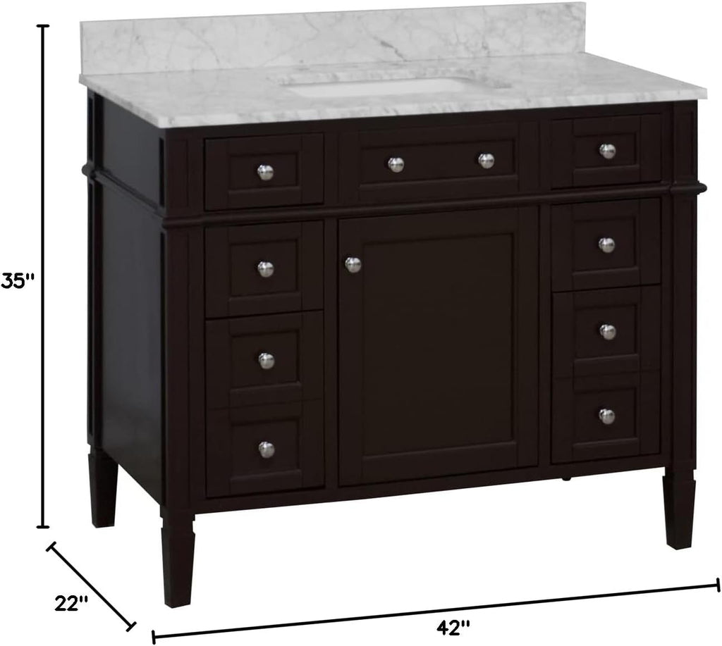 Kitchen Bath Collection Hailey 42-inch Bathroom Vanity (Carrara/Chocolate): Includes Chocolate Cabinet with Authentic Italian Carrara Marble Countertop and White Ceramic Sink