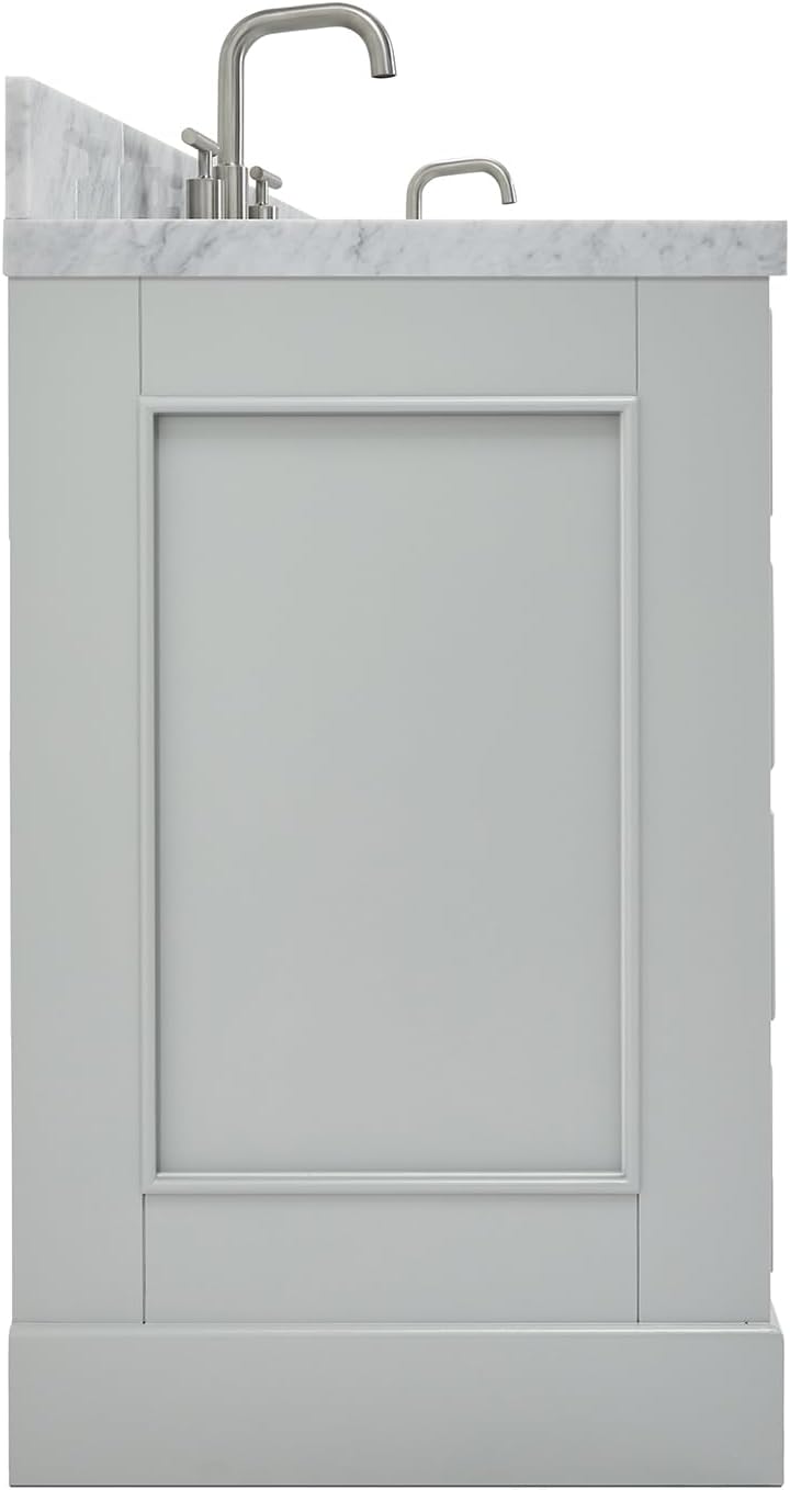 ARIEL Stafford 60-inch Bathroom Vanity with Sink,Solid Wood, 1.5-inch Italian Carrara Marble Countertop & Backsplash, Double Oval Porcelain Sink, 4 Soft Closing Doors, 6 Dovetail Drawers, Grey