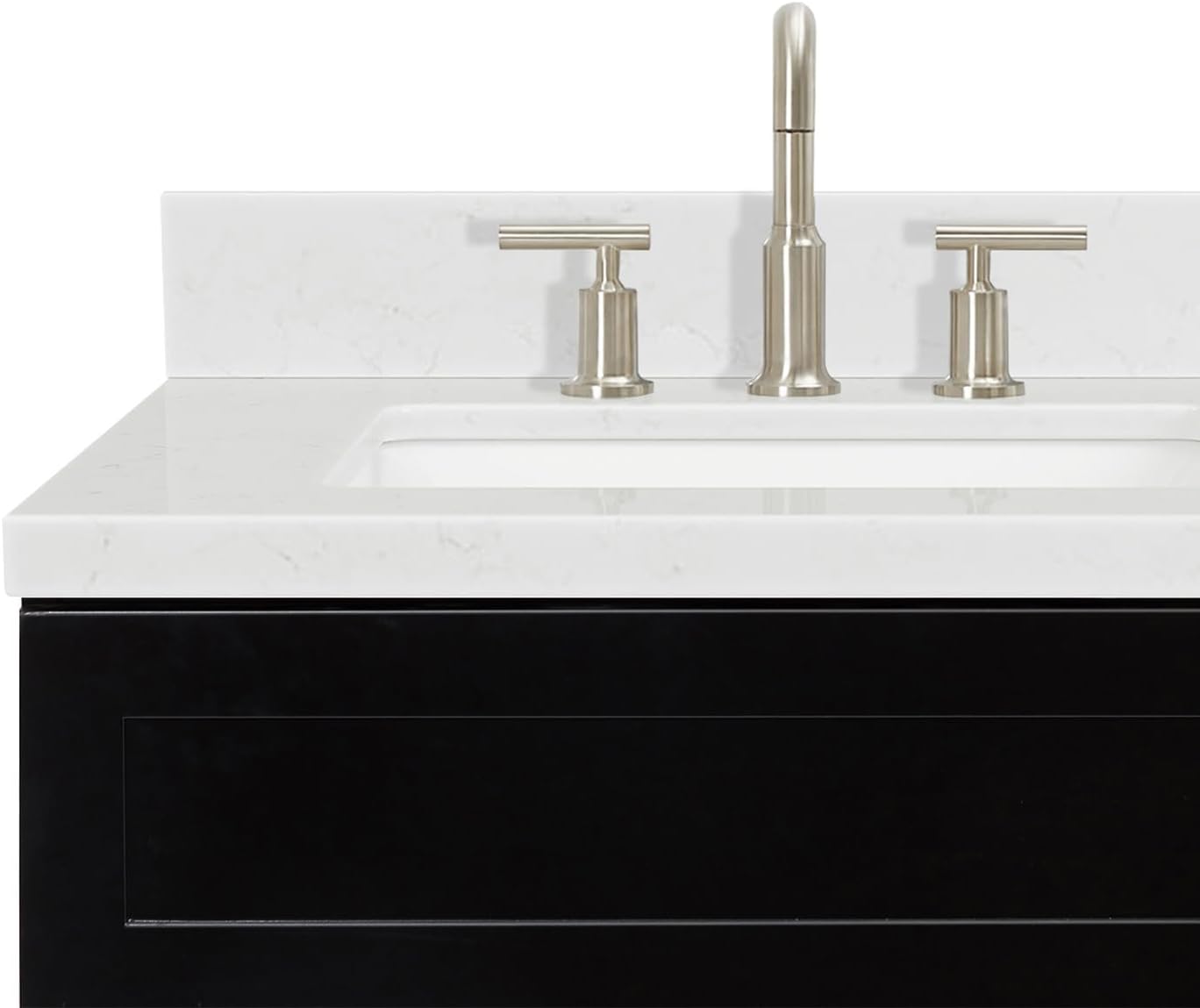 ARIEL Hamlet 36-inch Bathroom Vanity with Sink,Solid Wood, 1.5-inch Carrara White Quartz Countertop & Backsplash, Single Rectangular Porcelain Sink, 2 Soft Closing Doors, 2 Dovetail Drawers, Black