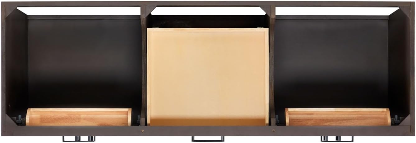 ARIEL Hepburn 66-inch Bathroom Vanity with Sink,Solid Wood, 1.5-inch Italian Carrara Marble Countertop, Double Rectangular Porcelain Sink, 4 Soft Closing Doors, 6 Dovetail Drawers, Brown Oak