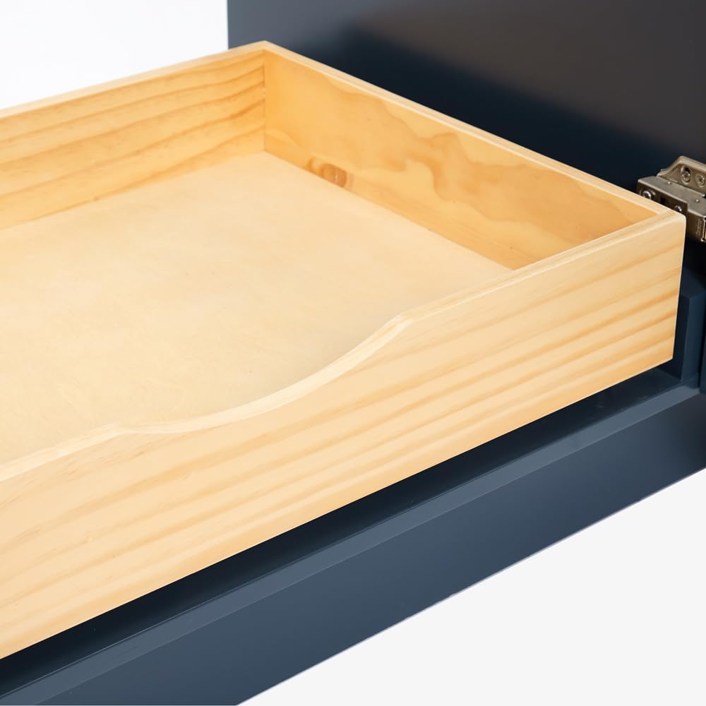 ARIEL Taylor 42-inch Bathroom Vanity with Sink,Solid Wood, 1.5-inch Pure White Quartz Countertop, Single Rectangular Porcelain Sink, 2 Soft Closing Doors, 5 Dovetail Drawers, Midnight Blue